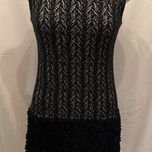 Rinascimento Black and White Herrinbone Knit and Lace Dress